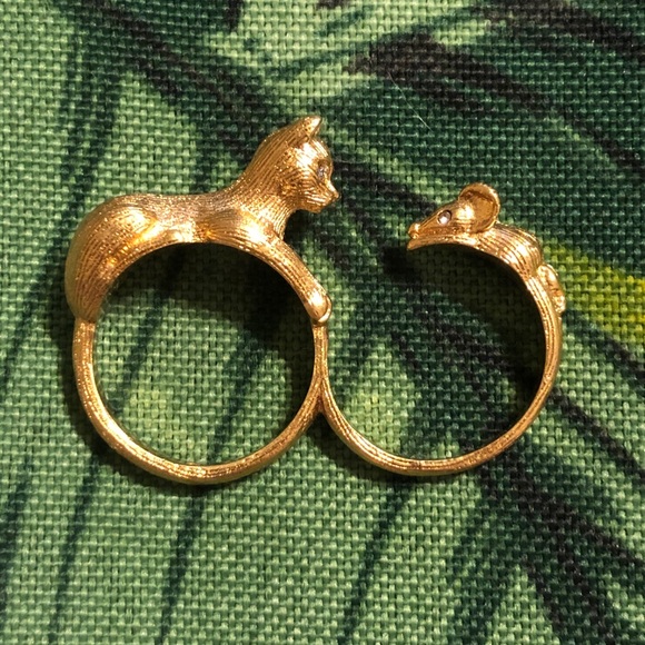 Kate Spade ♠️ Gold House Cat and Mouse Ring Size 7 - Picture 2 of 5